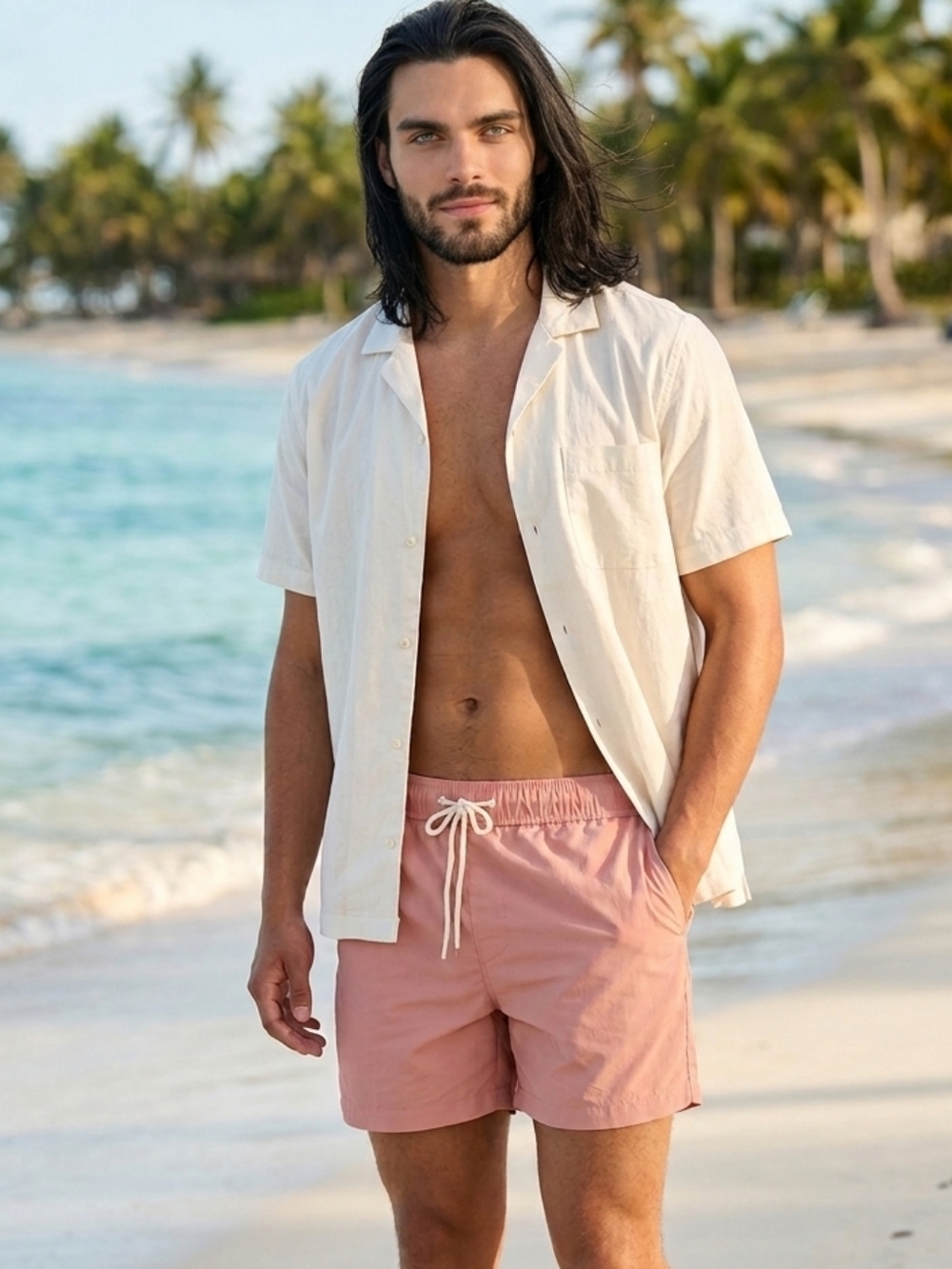 NWT Mode Of One Size Medium Men's Sunset Rose 5" Inseam Swim Trunks!